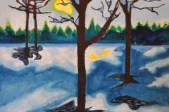 Udsigt fra køkkenvasken – maleri af Nete Riemann, Gouache, 37 X 27 cm.